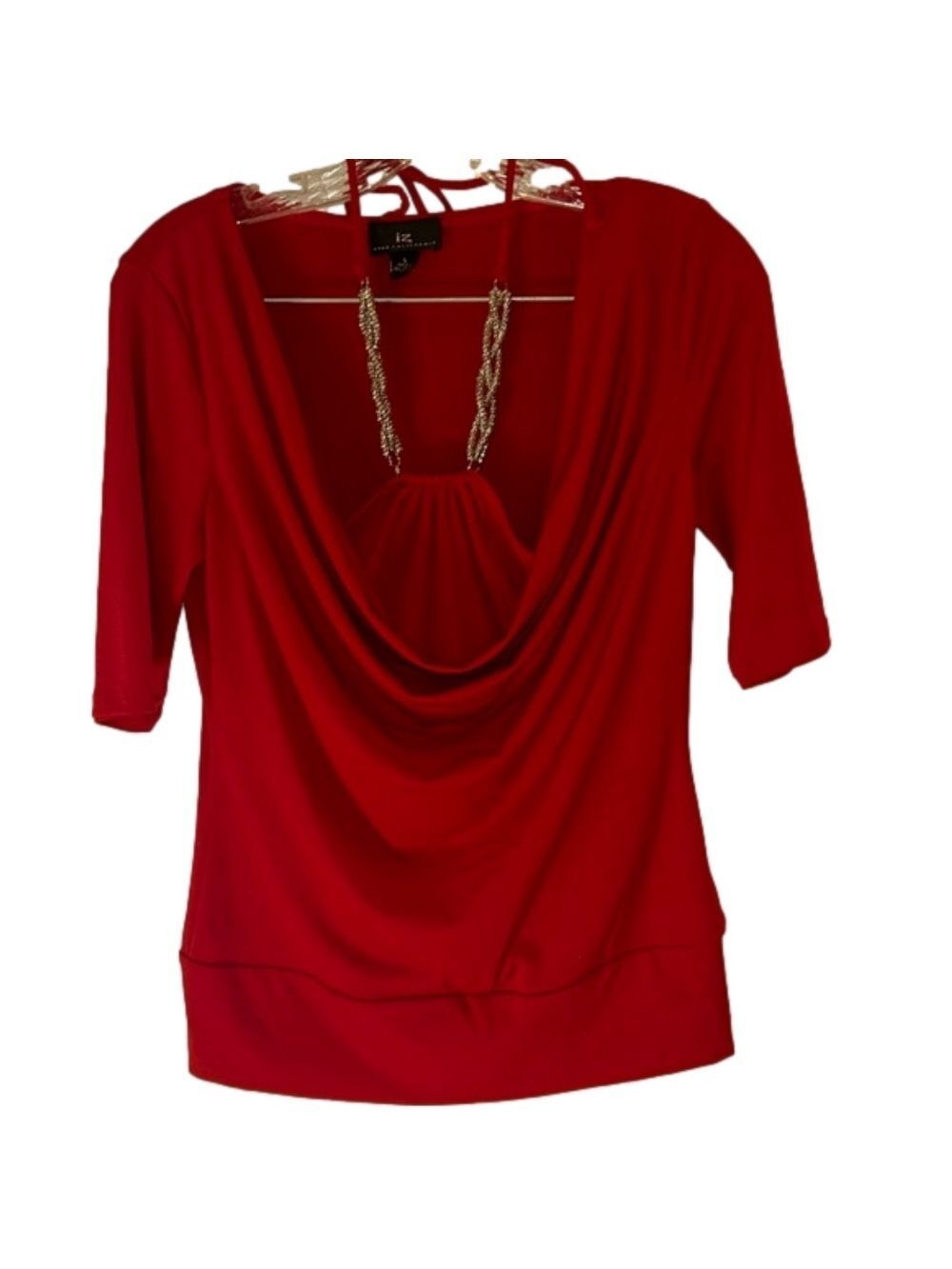 Fun, Red Top w/ Cowl Neck and Chain Halter: Size L - Picture 1 of 7
